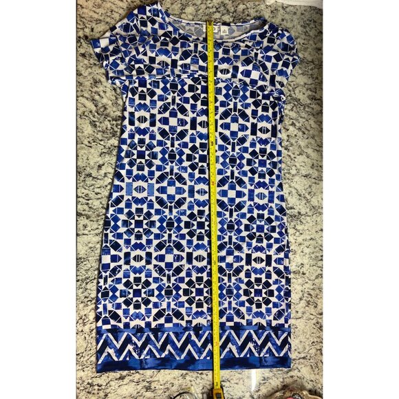 Cato Womens Shift Dress Medium Blue Geometric Print Long Sleeve Knee Length - Picture 6 of 7